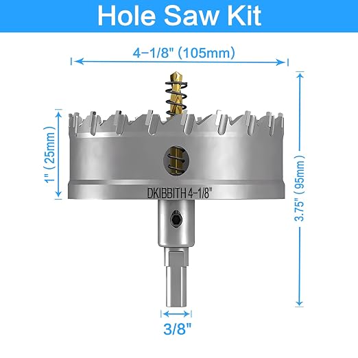 TCT Hole Saw Set, 4-1/8"(105mm) Heavy Duty Tungsten Carbide Tipped Hole Cutters for Stainless Steel Mild Steel Copper Iron Brass Plastic and More, with Titanium-Plated Pilot Drill Bits.