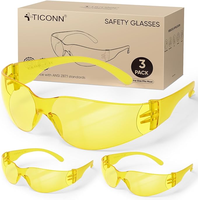 TICONN Clear Safety Glasses for Men and Women, Safety Goggles with Scratch Impact Resistant Meets ANSI Z87.1 Standard