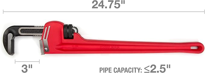 Steelman Heavy-Duty Cast Iron Straight Handle Pipe Wrench (24-Inch, Red;Silver)