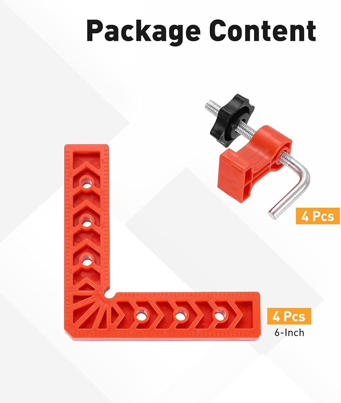 HARFINGTON 4Pcs Corner Clamp 90 Degree 6" Right Angle Clamp Set for Woodworking, ABS Plastic Positioning Square Tool for Picture Frame Box Cabinets Drawers, Orange
