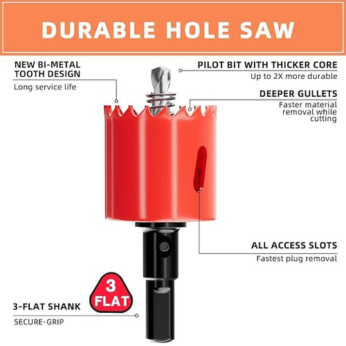 1-1/2 in. Bi-Metal Hole Saw Drill Bits - Versatile and Durable Hole Cutter for Wood, Plywood, Plaster Drywall, Ceiling, Plastic Pipe, PVC and Thin Metal - Includes Arbor & Pilot Bit (38mm)