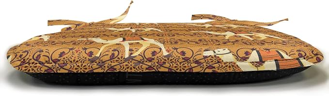 Lunarable Camel Chair Seating Cushion, Traditional Pattern with Strokes Desert Animal Repetition in Folk Accessories, Anti-Slip Seat Padding for Kitchen & Patio, 16"x16", Apricot and Cream