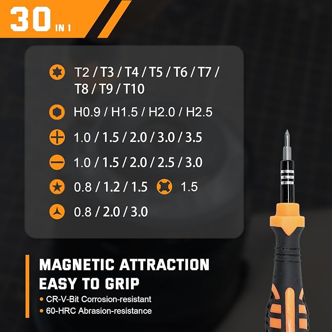 JAKEMY 33 In 1 Precision Screwdriver Set, Magnetic Tips Small Screwdriver Kit with Multi Replaceable Torx Bits, DIY Tool Electronics Repair Kit with Tweezers for Phone, Laptop, Computer, Watch, Bell