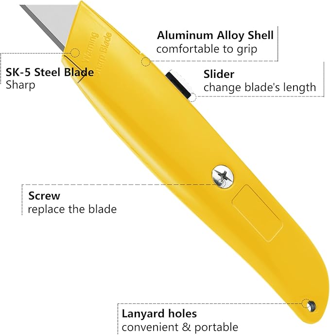 DIYSELF 2Pack Utility Knife Box Cutter Retractable Blade Heavy Duty PVC Pipe Cutter(Yellow)