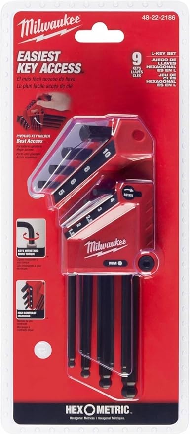 Milwaukee Electric - 9-Key Ball END L-Style HEX Key Set - Metric