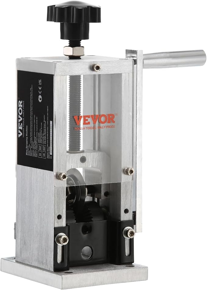 VEVOR Manual Wire Stripping Machine, 0.06''-1.18'' Copper Stripper with Hand Crank or Drill Powered, Visible Stripping Depth Reference, Portable Aluminum Frame Wire Peeler for Scrap Copper Recycling