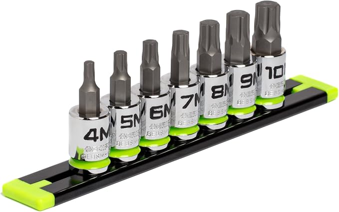 GRIPEDGE HEX Bit Socket Set | 7-PC - 3/8'' Drive Short Metric RPT Hex Driver Set | Sizes 4MM - 10MM | Made With S2 Steel | Includes Premium Aluminum Storage Rail |