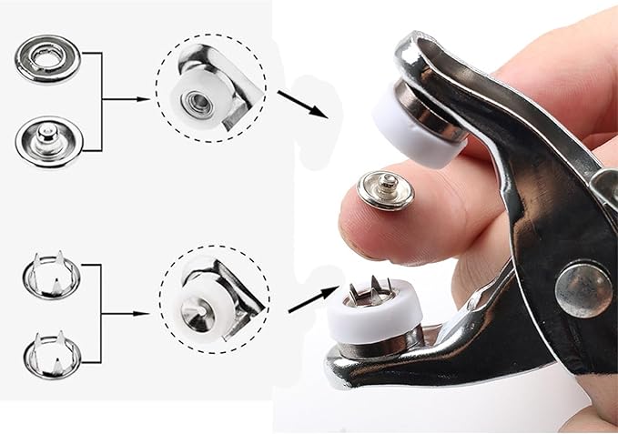 GTAAOY 100 Sets Metal Snaps Buttons with Fastener Pliers Press Tool Kit Perfect for DIY Crafts Clothes Hats and Sewing, Snap Button Fasteners Kit for Clothing Sewing (9.5mm / 400 PCS)