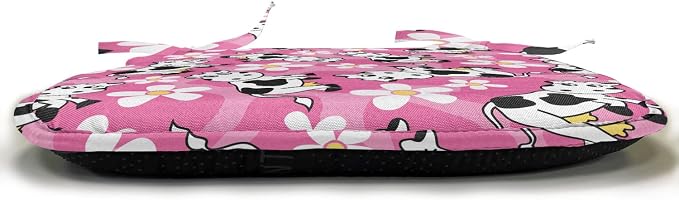 Lunarable Cow Chair Seating Cushion Set of 4, Cartoon Pattern Domestic Farm Animal and Daisy Flowers, Anti-Slip Seat Padding for Kitchen & Patio, 16"x16", Pink Charcoal Grey