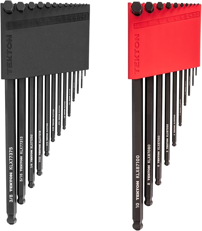 TEKTON Short Arm Ball End Hex L-Key Set, 23-Piece | KLX91313 | (0.050 - 3/8 in., 1.3 - 10 mm), Manganese Phosphate Finish, Holder