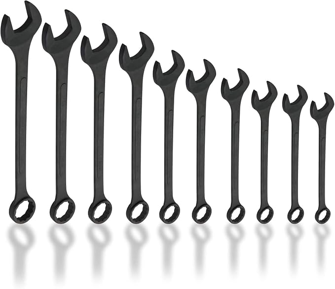Neiko 03129A Jumbo Combination Wrench Set, 10-Piece Open-End Wrench Set, SAE Sizes 1 5/16 Inches to 2 Inches for Large Vehicles, Black Oxide Finish