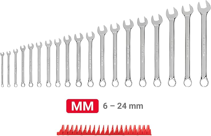 TEKTON Combination Wrench Set, 19-Piece | WCB95202 | (6 - 24 mm), Modular Organizers, Chrome Finish