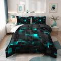 Geometric Turquoise Black Comforter Set,Light Honeycomb 3 Piece Bedding Set Queen Size for Teen Boys,Modern Quilt Set Geometry Decor,Microfiber Lightweight 1 Comforter 2 Pillowcases All Season