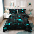 Geometric Turquoise Black Comforter Set,Light Honeycomb 3 Piece Bedding Set Full Size for Teen Boys,Modern Quilt Set Geometry Decor,Microfiber Lightweight 1 Comforter 2 Pillowcases All Season