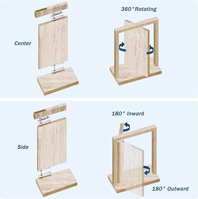 2 Pack | Heavy Duty Pivot Hinge for Wood Door - HBL' Stainless Steel Hidden Door Hinge for Secret Door, with 360 Degree Rotation, Invisible Pivot Door Hardware for Bookshelf.