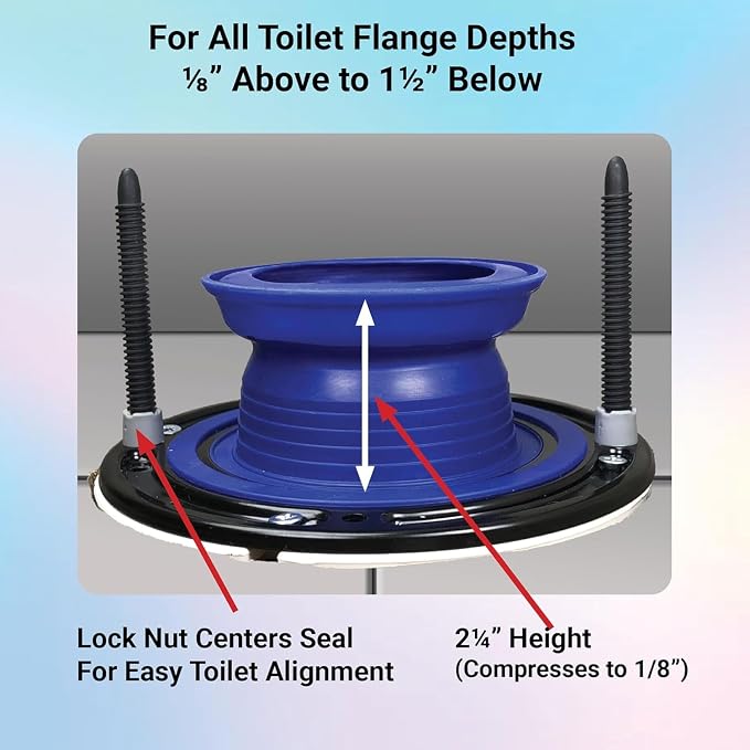 One N Done Toilet Flange Repair Kit - Toilet Kit For Low or Broken Flange. Toilet Wax Ring Replacement Kit W/Toilet Flange Extender Kit, Easy Toilet Bolts, & Toilet Caps For Bottom of Toilet. (2 Ea)