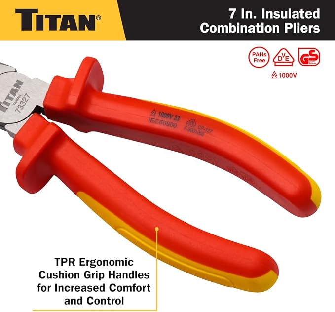 Titan 73327 7-Inch VDE Insulated Combination Pliers