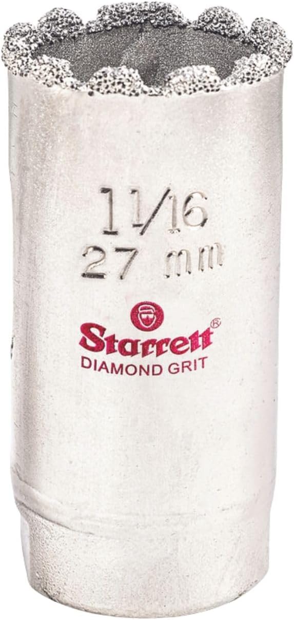 Starrett Diamond Grit Hole Saw, 1-1/16" Dia, 1-5/8 in Cutting Depth | Ideal For Drilling Small Diameter Holes, 1/2-20 Thread Size, XA1 Arbor, Silver Finish, KD0116-N