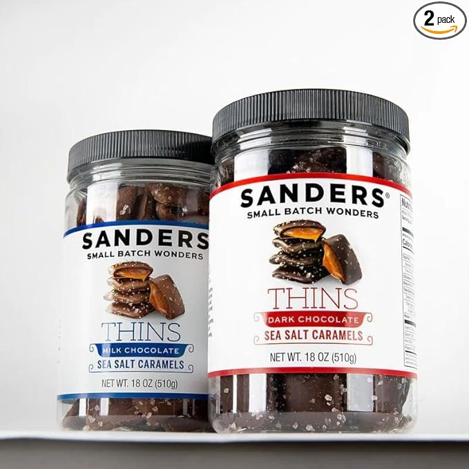 Sanders Thins Sea Salt Caramels Variety, Milk & Dark Chocolate, 18 oz Tubs (Pack of 2)