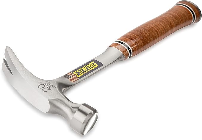 ESTWING Hammer - 20 oz USA Made Straight Rip Claw Hammer with Smooth Face & Genuine Leather Grip - E20S