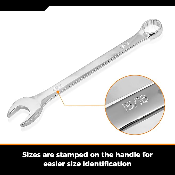 Der Erwachte 6-Piece SAE Wrench Set, Large Wrench Set | 15/16", 1", 1-1/16", 1-1/8", 1-3/16", 1-1/4", Long Big Open End Combination Wrench Set, 12-point, roll-up storage pouch