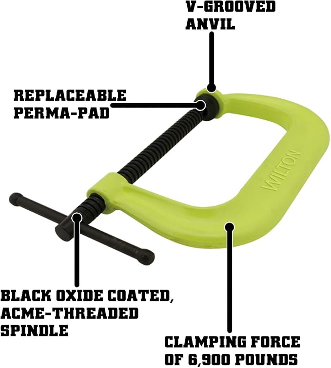 Wilton Hi-Vis C-Clamp, 8-1/4" Opening, 5" Throat, 6900 Lbs. Clamping Force (Model 408-SF) (Pack of 2)