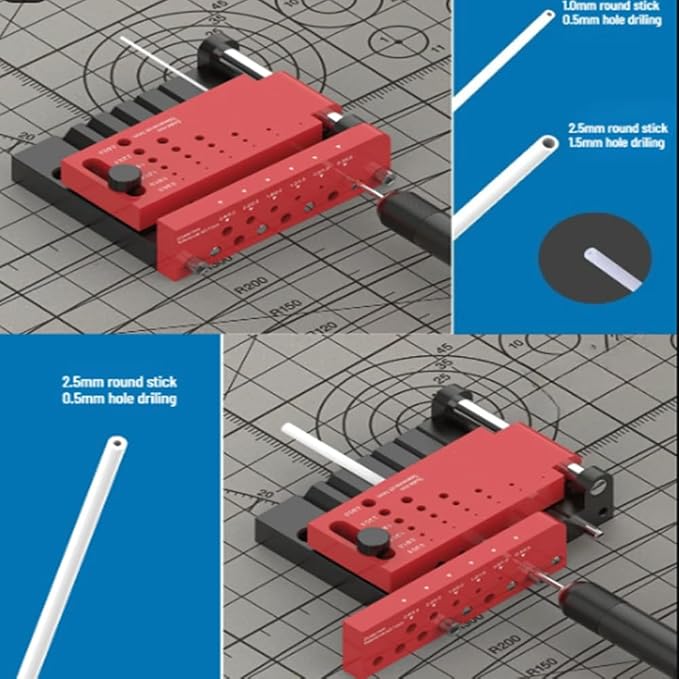T0012 Round Stick Punching Positioner | Precision Drill Guide Jig for Model Building, Woodworking & DIY |Adjustable Locator with Scales (T0012 + T0012-A)