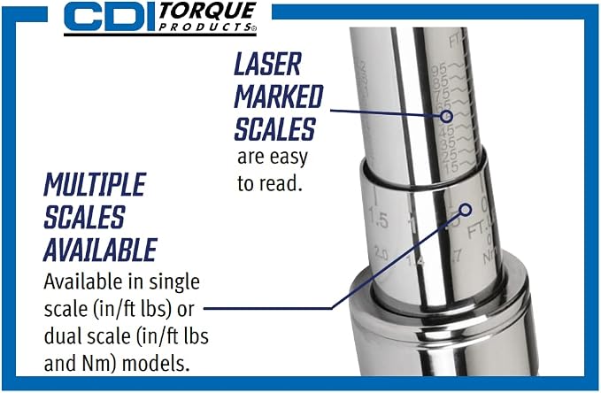 CDI 3/8 Inch Drive Adjustable Click Torque Wrench, Range 10-100 Ft Lbs / 16.9-132.2 Nm (1002MFRMH)
