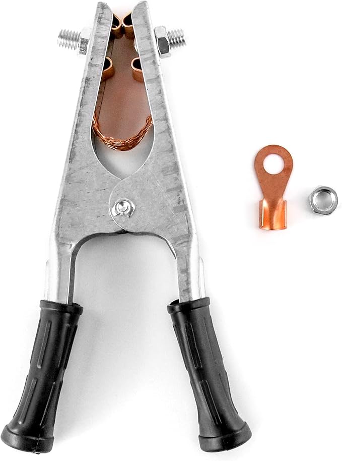 QWORK Welding Ground Clamp, 2 Pack 500AElectroplated Ground Clamp Copper Welding Earth Clip for Manual Welder Copper US Type