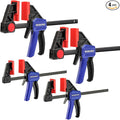 WORKPRO Mini Bar Clamps for Woodworking, 6"(2) and 4-1/2"(2), 4-Piece One-Handed Clamp/Spreader, Light-Duty Quick-Change F Clamp with 150lbs Load Limit Blue