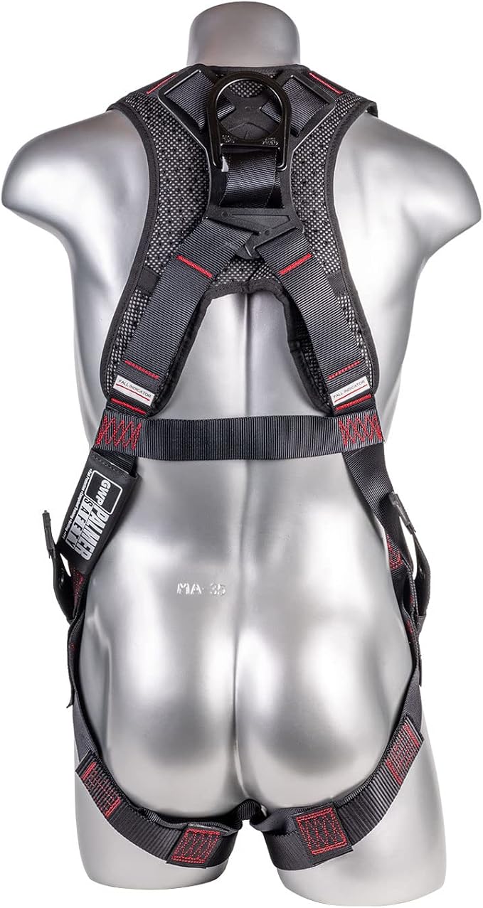 Full Body Harness with 5 Point Adjustment, Dorsal D-ring, Grommet Legs, Two Side D Rings, and Fall Indicators