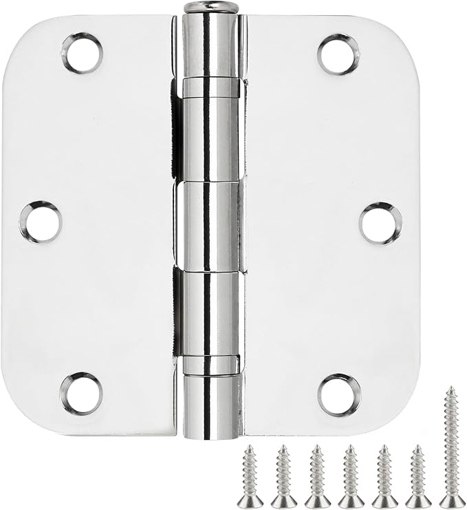 3 Pack Rounded Polished Chrome Door Hinges 3.5 Inch 5/8" Radius No Squeak Ball Bearing Interior 3-1/2"Flat Iron Bifold Residential Standard Bedroom Indoor for Doors 3 ½" Hardware Control Home Decor