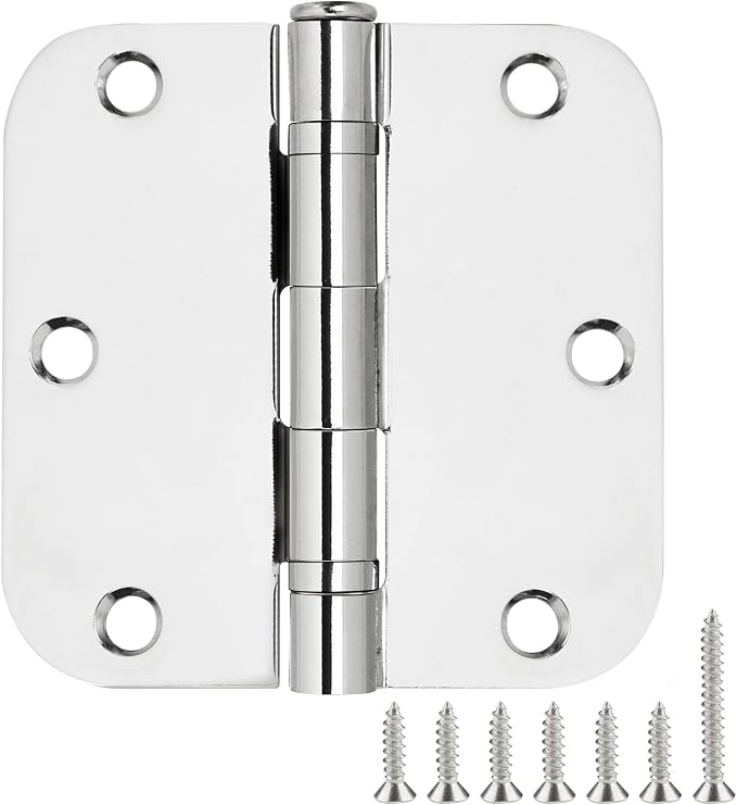 1 Pack Ball Bearing Door Hinges Polished Chrome 3.5 Inch 5/8" Radius Round Anti Squeak Interior 3-1/2"Flat Iron Bifold Standard Office Bedroom Indoor for Doors 3 ½" Hardware Home Decor Accessories