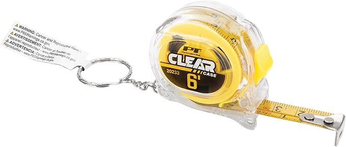 Performance Tool 20233 6' Clear Mini Tape Measure, SAE & Metric Measurements Printed on Both Sides