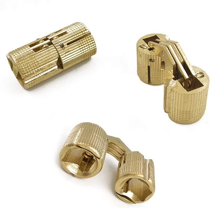 12 Pcs 12mm Brass Barrel Hinges Hidden Invisible Cabinet Furniture Hinges Concealed 180 Degree Opening Angle