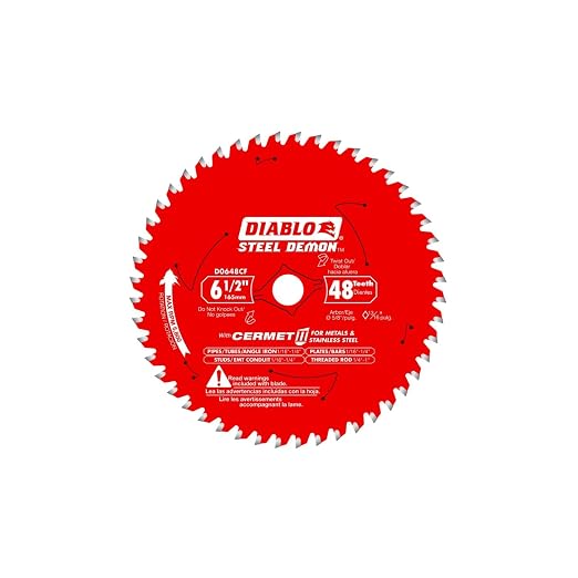 Diablo Steel Demon Cermet II Saw Blade for Metals and Stainless Steel - 6-1/2" Diameter, 48 TCG Teeth, 5/8" Arbor, .061" Kerf, 0° Hook Angle, 5800 Max RPM - D0648CFX