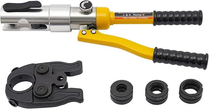 PEX Pipe Press Crimping Tool Kit, Hydraulic Copper Tube Fittings 1/2, 3/4, 1" Press Crimping Tool Kit Copper Ring Removal Tool for Most Copper Tees Elbows Straight Pipes