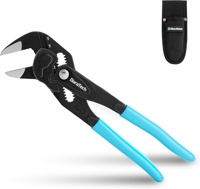 DURATECH 7-Inch Pliers Wrench, CR-V Steel Adjustable Wrench with Metric & SAE Scale, Black Finish Parallel Pliers with Storage Pouch, for Home Repair & Nut Tightening
