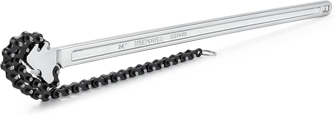 MAXPOWER 24 inch Chain Wrench, 6.3" Pipe Capacity, I-Beam Handle | Heavy Duty Chain Pipe Wrench with 22" Chain, Ideal for Plumbing, Large Pipes Fittings, Industrial Oil Filters