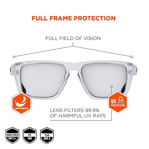 Ergodyne Skullerz SIXTEN Safety Glasses with Side Shields, Anti Fog + Anti Scratch, ANSI z87.1 with Protective Microfiber Bag