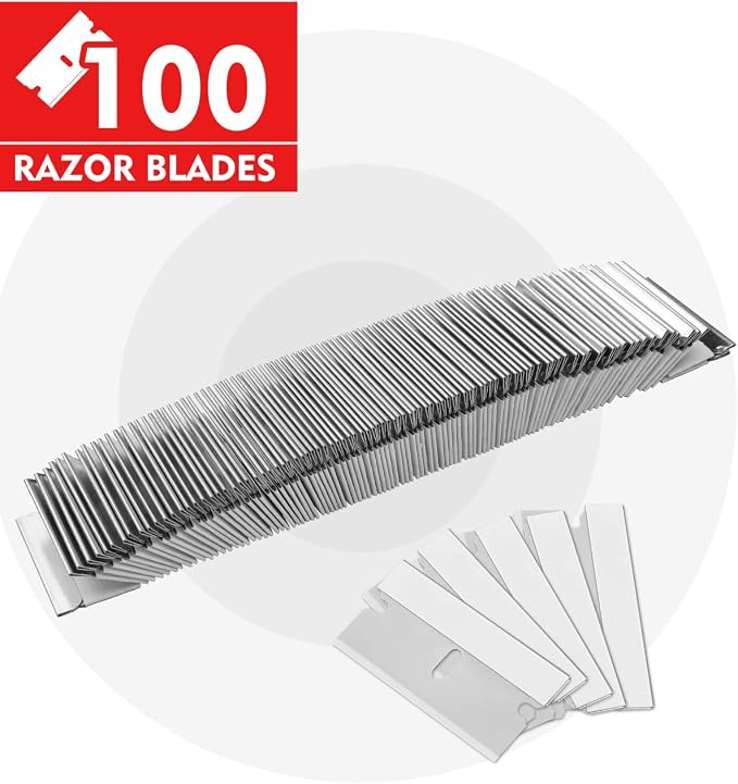 WORKPRO 100-Pack Single Razor Edge Blades, Industrial Scraper Blade, High Carbon Steel One Edge Razor Blades