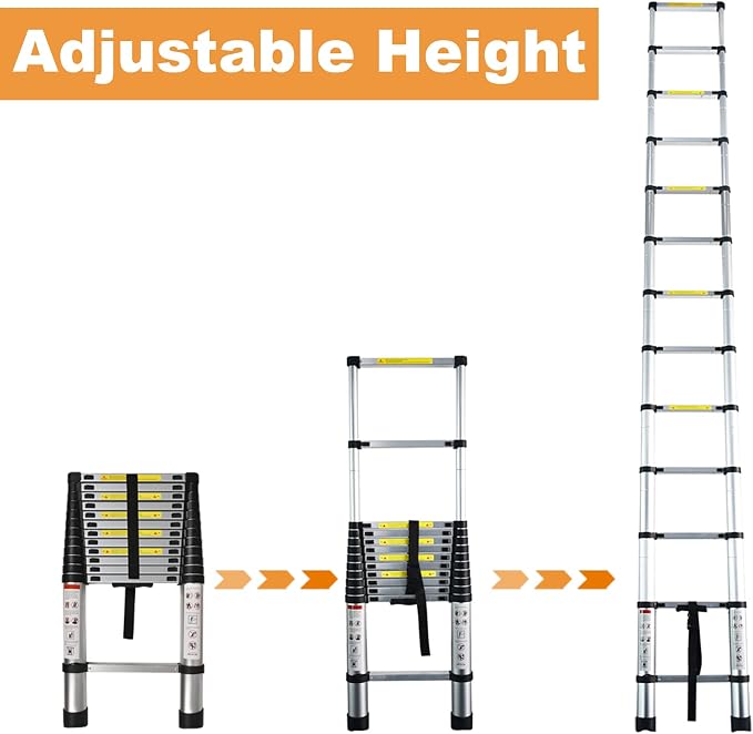 Telescoping Extension Ladder 10.5 FT, Folding Telescopic Aluminum Ladders, Lightweight Collapsible Ladder Step for RV Roof Attic Home, 300 LB Capacity (10.5 FT)