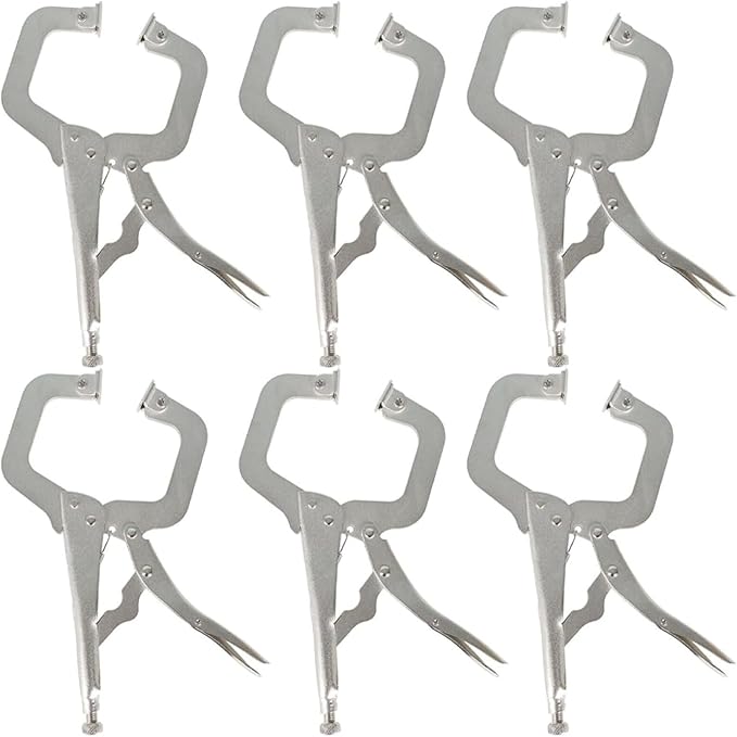 findmall 6Pcs 11 Inch Locking C Clamps with Swivel Pads Heavy Duty C-Type Locking Plier Table and Tool Vise Grip for Shop Home Farm and Automotive DIY Woodworking Welding Cabinetry Pocket Hole Joinery