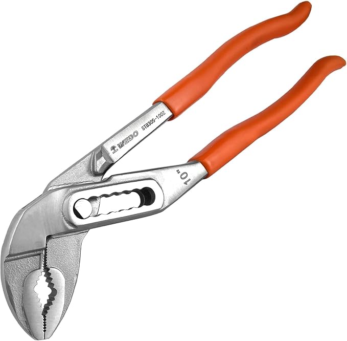 WEDO Slip Joint Pliers, 10-inch Tongue and Groove Pliers,Stainless Steel V-Jaw Groove Joint Pliers, Jaw Capacity 1.3"(32mm),Length 250mm(10"),Quick Release Water Pump Pliers,Non-slip Handle