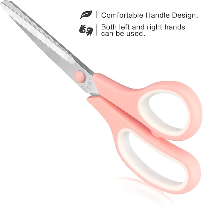 Scissors All Purpose Bulk Set of 3, Scissors for Office Home School Craft Supplies, Soft Comfort-Grip Right/Left Hand, Viridian, Vivid Green, Pink