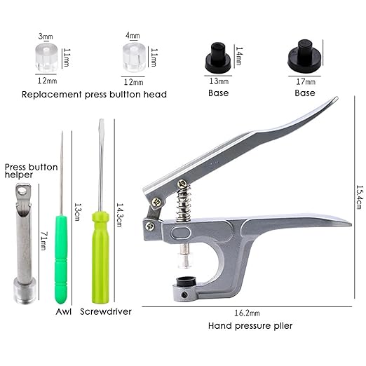 Snap Pliers for Crafts Clothing, KAM Plastic Snap, Fastener Press Attacher Punch for T3 T5 T8 Snaps, Handheld Snap Pliers Canvas Repair Kit for Leather, Boat Covers, Tarp, Fabric