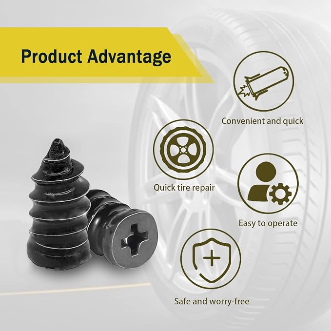 40PCS Tire Repair Rubber Nail, Vacuum Tire Repair Kits Spiral Rubber Nails, Tire Screw Plug Fast Tool Self Service Tire Repair Nail for car, Motorcycle, Truck, Tractor Tire Puncture Repair