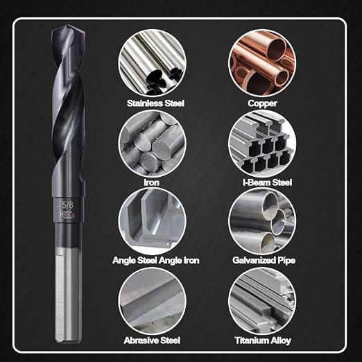 5/8 Drill Bit for Metal and Hardened Steel, M35 Cobalt 1/2 Inch Reduced Shank Industrial Grade Heavy Duty Drill Bit, with Index Storage Case