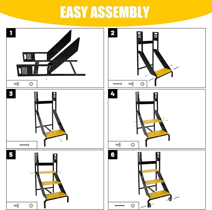 3-Step Steel Ladder with Wheels & Handrails, 440 lbs Load Capacity Heavy Duty Rolling Stairs with Tool Panels, 30" Top Step Height, Non-Slip Pedal Mobile Step Stool for Industrial & Warehouse