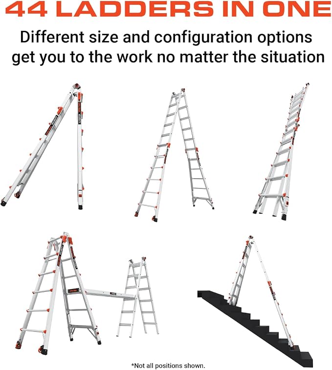 Little Giant Ladders Velocity 26-Ft Folding Multi-Position Ladder, Aluminum, 300 lb Load Capacity, Type 1A Extra Heavy Duty, 26-Ft Reach, with Ratchet Levelers and Wheels (15426-801)